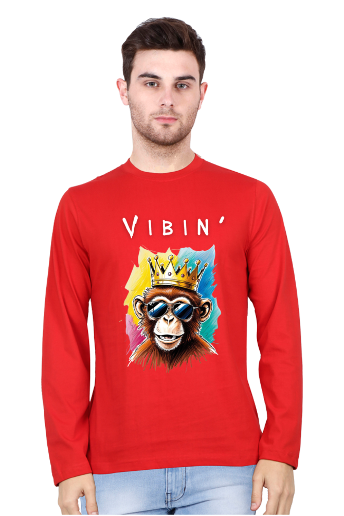 MEN || ROUND NECK FULL SLEEVES T-SHIRT || STREETWEAR || STREET ART || POSITIVE VIBES || BLACK COLOUR || MONKEY || FASHION