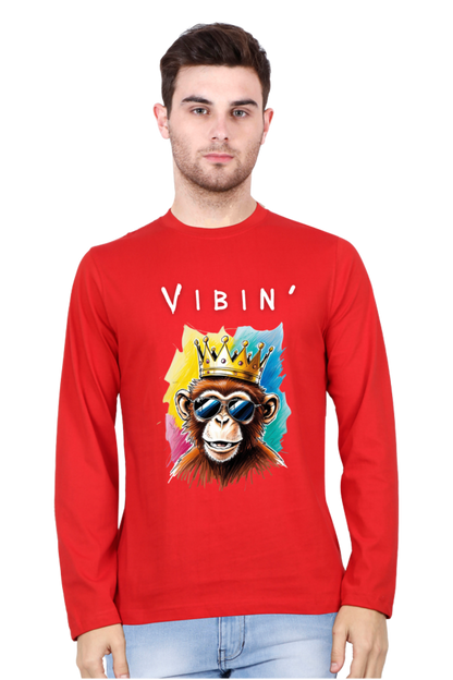 MEN || ROUND NECK FULL SLEEVES T-SHIRT || STREETWEAR || STREET ART || POSITIVE VIBES || BLACK COLOUR || MONKEY || FASHION