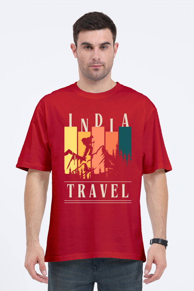 MEN || ROUND NECK OVERSIZED CLASSIC T-SHIRT || TRAVEL || ADVENTURE || INDIA || SKIER GRAPHIC