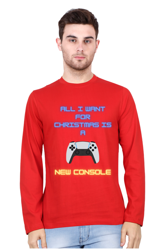 MEN || ROUND NECK FULL SLEEVES T-SHIRT || MERRY CHRISTMAS || STREETWEAR || PLAYSTATION CONSOLE || VECTOR ART || GAMER GIFT || GAMER STYLE || GAMING LOVER || ALL I WANT FOR CHRISTMAS IS A NEW CONSOLE