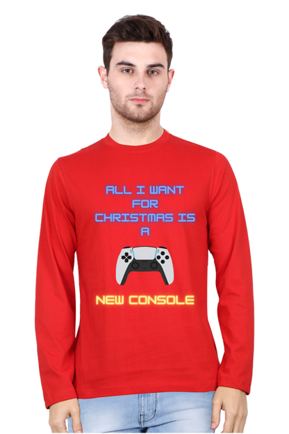 MEN || ROUND NECK FULL SLEEVES T-SHIRT || MERRY CHRISTMAS || STREETWEAR || PLAYSTATION CONSOLE || VECTOR ART || GAMER GIFT || GAMER STYLE || GAMING LOVER || ALL I WANT FOR CHRISTMAS IS A NEW CONSOLE