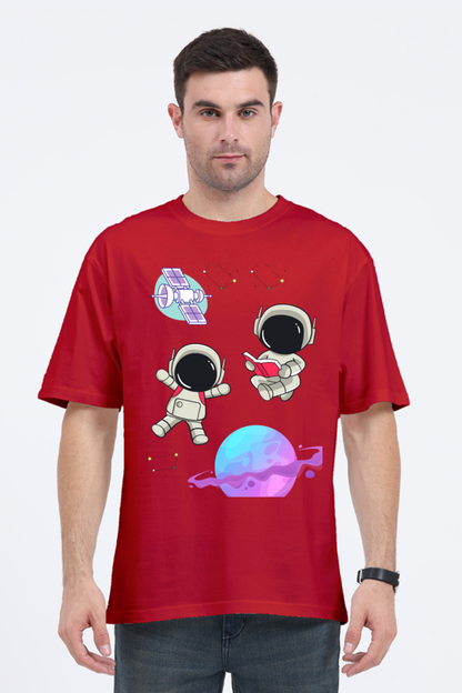 MEN || ROUND NECK OVERSIZED CLASSIC T-SHIRT || SPACE GRAPHIC || CUTE ASTRONAUT || STARS AND PLANETS || COSMIC DESIGN