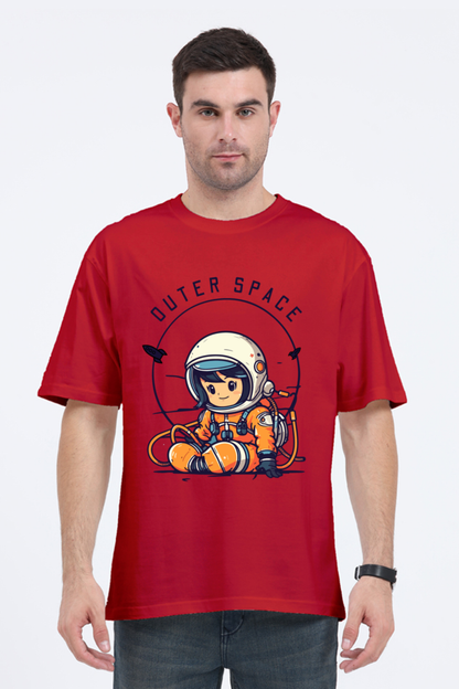 MEN || ROUND NECK OVERSIZED CLASSIC T-SHIRT || SPACE GRAPHIC || CUTE ASTRONAUT || VECTOR ART