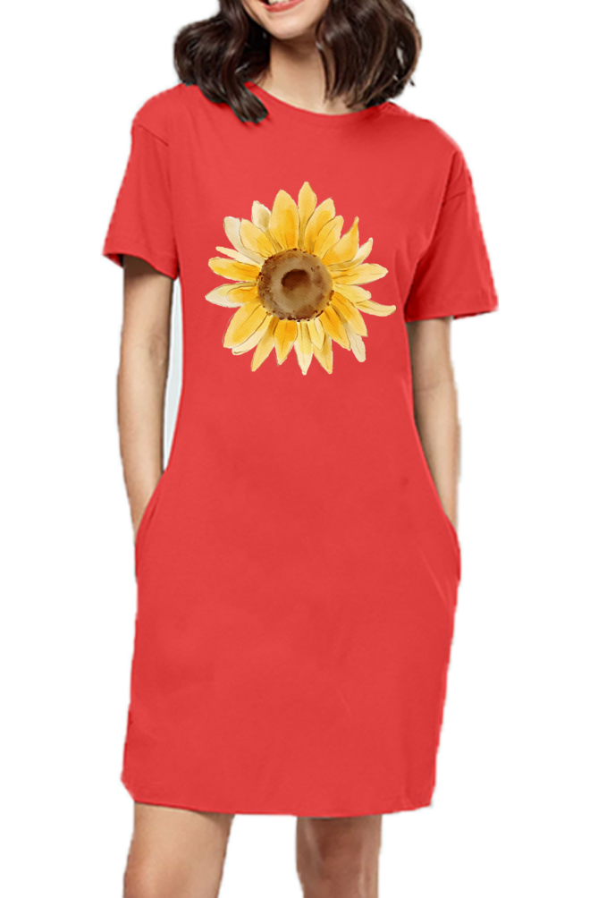 WOMEN || T-SHIRT DRESS || FLOWER || FLORAL PRINT || SUNFLOWER || BOHO || NATURE || GIFT FOR HER