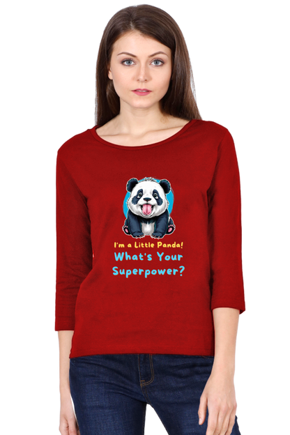 WOMEN || ROUND NECK FULL SLEEVE T-SHIRT || CUTE PANDA || FUNNY QUOTES || PANDA BEAR || VECTOT ART || ANIMAL PRINT || ANIME || FASHION || LITTLE PANDA || GIFT FOR HER