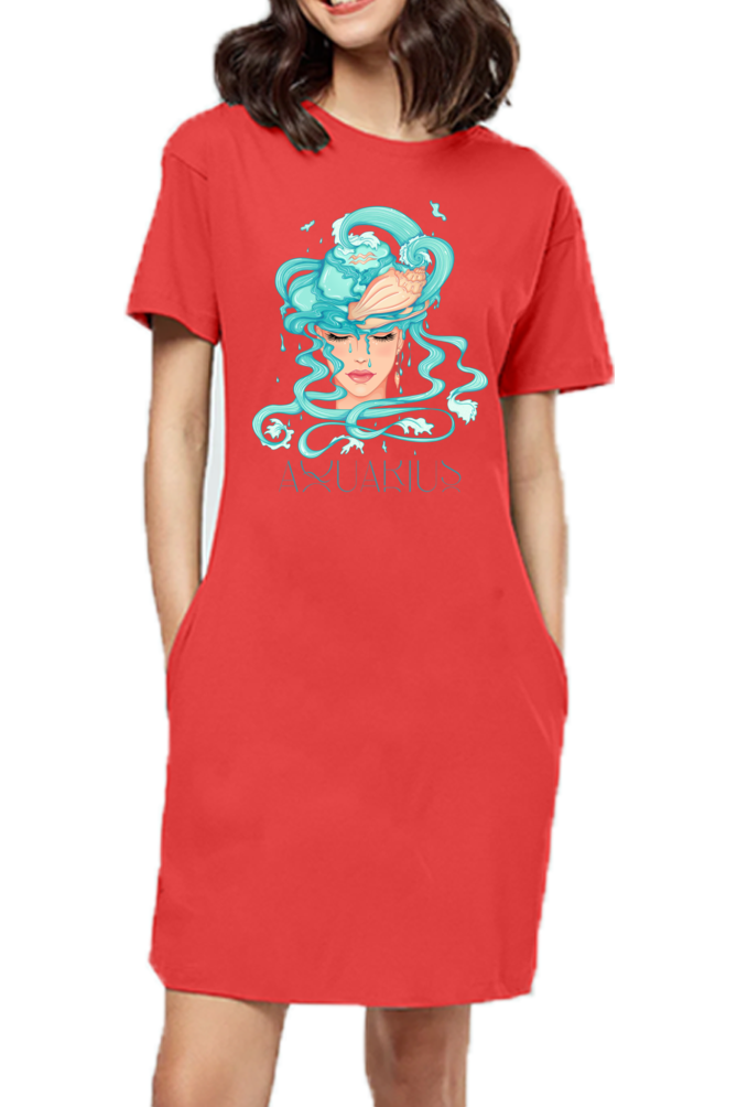 WOMEN || T-SHIRT DRESS || ZODIAC SIGN || ASTROLOGY || AQUARIUS || CONFIDENCE || WATER || PSYCHEDELIC ART || BIRTHDAY || GIFT FOR HER