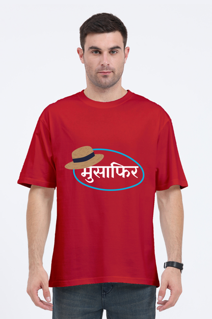 MEN || ROUND NECK OVERSIZED CLASSIC T-SHIRT || TRAVEL || HAT DESIGN || HINDI TEXT || MUSAFIR