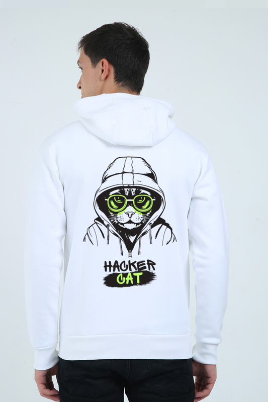 MEN || ZIP HOODIE || WHITE || STREETWEAR || TRENDY || GAMER STYLE || GAMING || TECH FASHION || HACKER || CAT || ANIME || ANIMAL PRINT || CAT HOODIE || CAT LOVER || NERD || PROGRAMMING || IT || COMPUTER SCIENCE || WINTER WEAR || BACK DESIGN