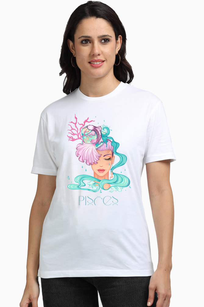 WOMEN || ROUND NECK T-SHIRT || ZODIAC SIGN || ASTROLOGY || PISCES || ROMANTIC || LOWBROW || SPIRITUAL || FISH || MERMAID || BIRTHDAY || GIFT FOR HER