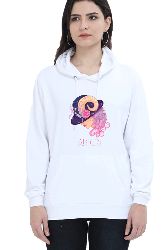 WOMEN || HOODIE SWEATSHIRT || ZODIAC SIGN || ASTROLOGY || ARIES || FLORAL PRINT || BIRTHDAY || GIFTS FOR HER