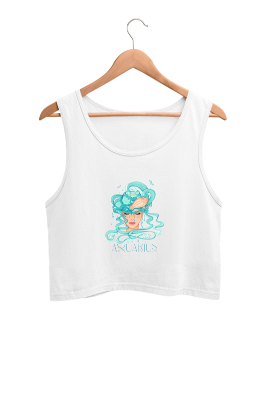 WOMEN || CROP TANK TOP || ZODIAC SIGN || ASTROLOGY || AQUARIUS || CONFIDENCE || WATER || PSYCHEDELIC ART || BIRTHDAY || GIFT FOR HER