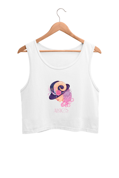 WOMEN || CROP TANK TOP || ZODIAC SIGN || ASTROLOGY || ARIES || FLORAL PRINT || BIRTHDAY || GIFTS FOR HER