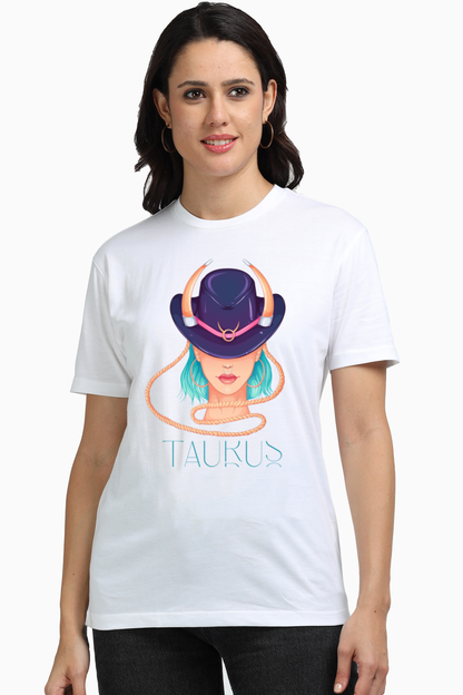 WOMEN || ROUND NECK T-SHIRT || ZODIAC SIGN || ASTROLOGY || TAURUS || HORNS || BIRTHDAY || GIFTS FOR HER