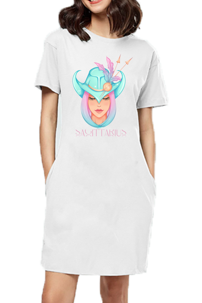 WOMEN || T-SHIRT DRESS || ZODIAC SIGN || ASTROLOGY || SAGITTARIUS || FREEDOM || COWBOY HAT || COWGIRL || BIRTHDAY || GIFT FOR HER