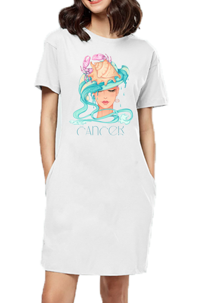 WOMEN || T-SHIRT DRESS || ZODIAC SIGN || ASTROLOGY || CANCER || CRAB DESIGN || PSYCHEDELIC ART || BIRTHDAY || GIFTS FOR HER