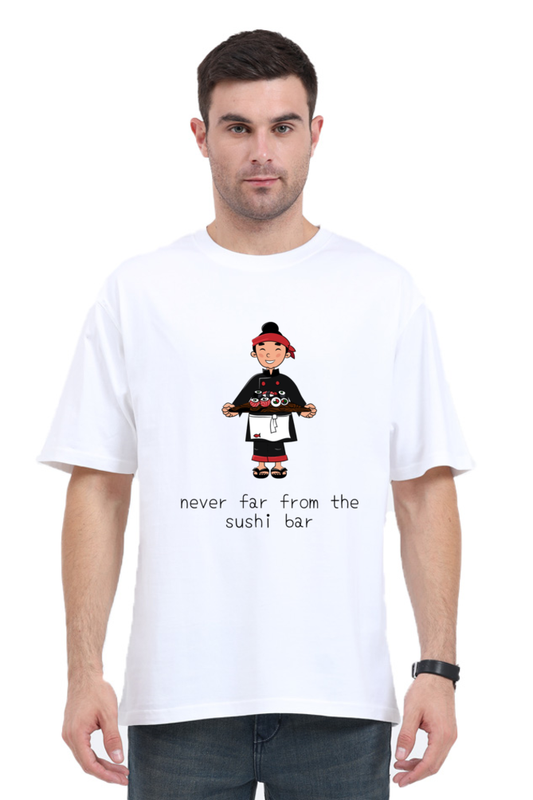 MEN || ROUND NECK OVERSIZED CLASSIC T-SHIRT || CARTOON ILLUSTRATION || SUSHI