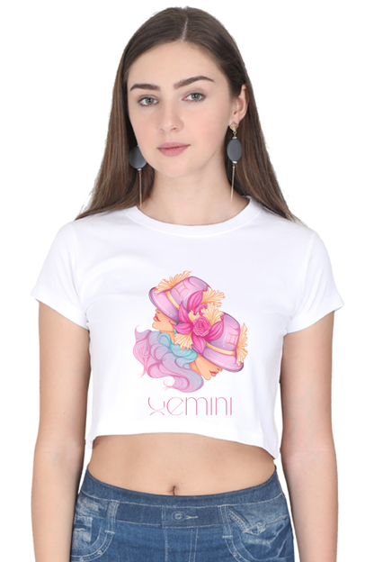 WOMEN || CROP TOP || ZODIAC SIGN || ASTROLOGY || GEMINI || FLORAL PRINT || BIRTHDAY || GIFTS FOR HER