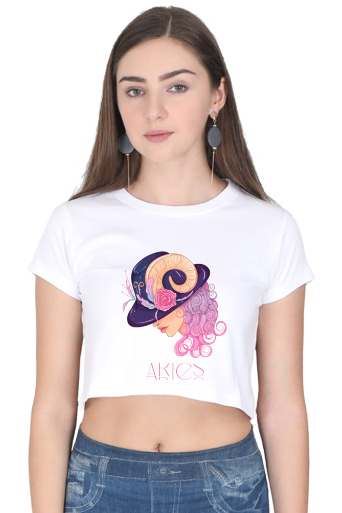 WOMEN || CROP TOP || ZODIAC SIGN || ASTROLOGY || ARIES || FLORAL PRINT || BIRTHDAY || GIFTS FOR HER