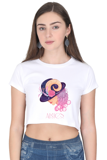 WOMEN || CROP TOP || ZODIAC SIGN || ASTROLOGY || ARIES || FLORAL PRINT || BIRTHDAY || GIFTS FOR HER