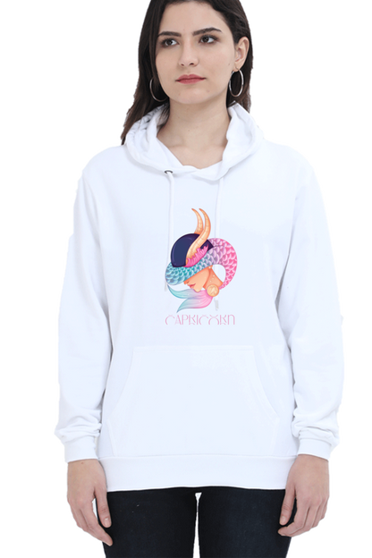 WOMEN || HOODIE SWEATSHIRT || ZODIAC SIGN || ASTROLOGY || CAPRICORN || EARTH || VECTOR ART || MERMAID || HORNED GOAT || BIRTHDAY || GIFT FOR HER