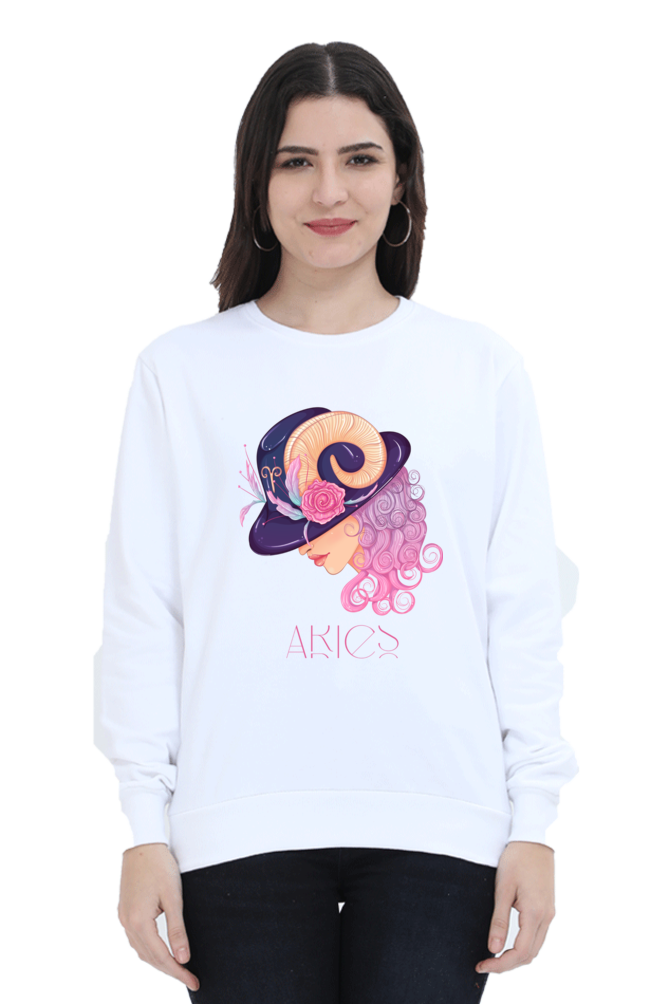 WOMEN || SWEATSHIRT || ZODIAC SIGN || ASTROLOGY || ARIES || FLORAL PRINT || BIRTHDAY || GIFTS FOR HER