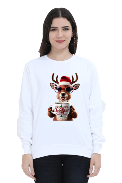 WOMEN || SWEATSHIRT || STREETWEAR || COFFEE LOVER || COFFEE ADDICT || REINDEER || FUNNY || CHRISTMAS GIFT || GIFT FOR HER || WINTER WEAR