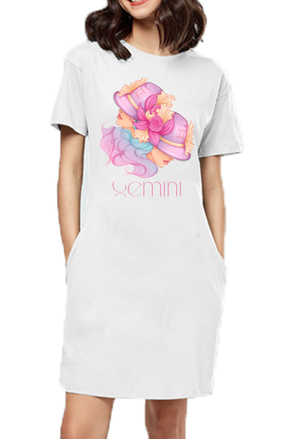 WOMEN || T-SHIRT DRESS || ZODIAC SIGN || ASTROLOGY || GEMINI || FLORAL PRINT || BIRTHDAY ||GIFTS FOR HER