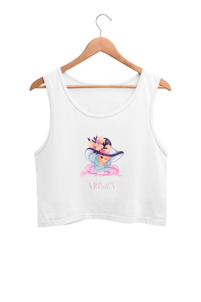 WOMEN || CROP TANK TOP || ZODIAC SIGN || ASTROLOGY || VIRGO || FLORAL PRINT || VECTOR ART || COSMIC || BIRTHDAY || GIFTS FOR HER