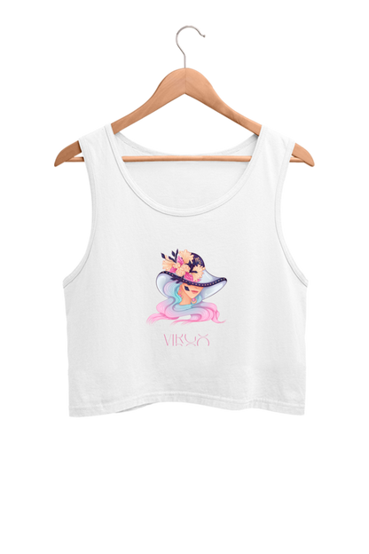 WOMEN || CROP TANK TOP || ZODIAC SIGN || ASTROLOGY || VIRGO || FLORAL PRINT || VECTOR ART || COSMIC || BIRTHDAY || GIFTS FOR HER