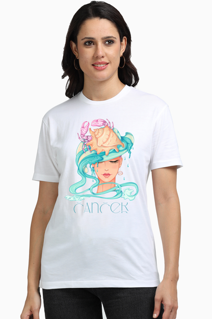 WOMEN || ROUND NECK T-SHIRT || ZODIAC SIGN || ASTROLOGY || CANCER || CRAB DESIGN || PSYCHEDELIC ART || BIRTHDAY || GIFTS FOR HER