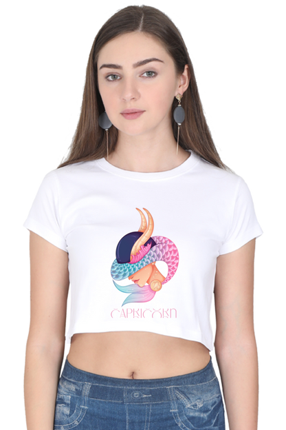 WOMEN || CROP TOP || ZODIAC SIGN || ASTROLOGY || CAPRICORN || EARTH || VECTOR ART || MERMAID || HORNED GOAT || BIRTHDAY || GIFT FOR HER