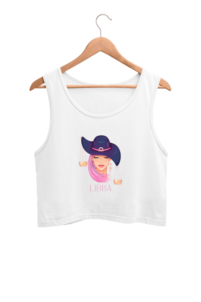 WOMEN || CROP TANK TOP || ZODIAC SIGN || ASTROLOGY || LIBRA || EXTROVERT || FRIENDLY || EARRINGS DESIGN || ELEGANT || VECTOR ART || BIRTHDAY || GIFT FOR HER