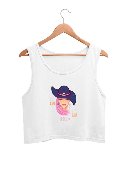 WOMEN || CROP TANK TOP || ZODIAC SIGN || ASTROLOGY || LIBRA || EXTROVERT || FRIENDLY || EARRINGS DESIGN || ELEGANT || VECTOR ART || BIRTHDAY || GIFT FOR HER