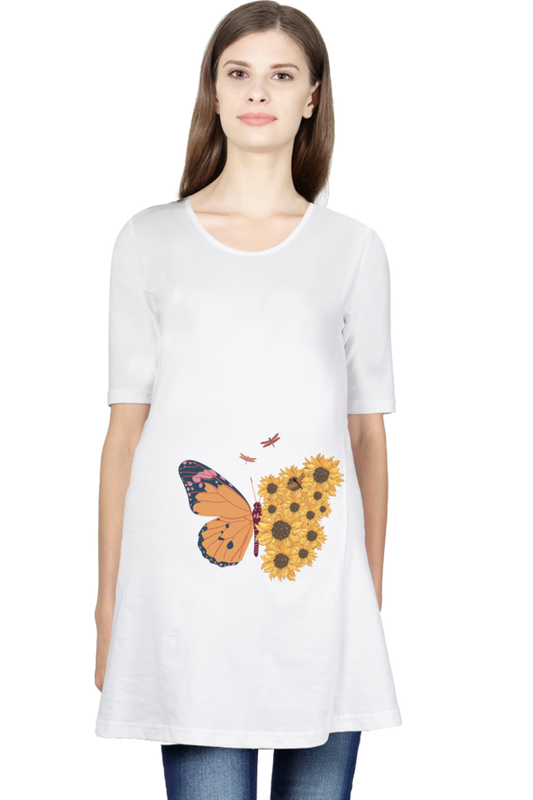 WOMEN || MATERNITY TSHIRT HALF SLEEVE || FLORAL PRINT || NATURE || BOHO || BUTTERFLY || SUNFLOWER || GENERATIVE ART