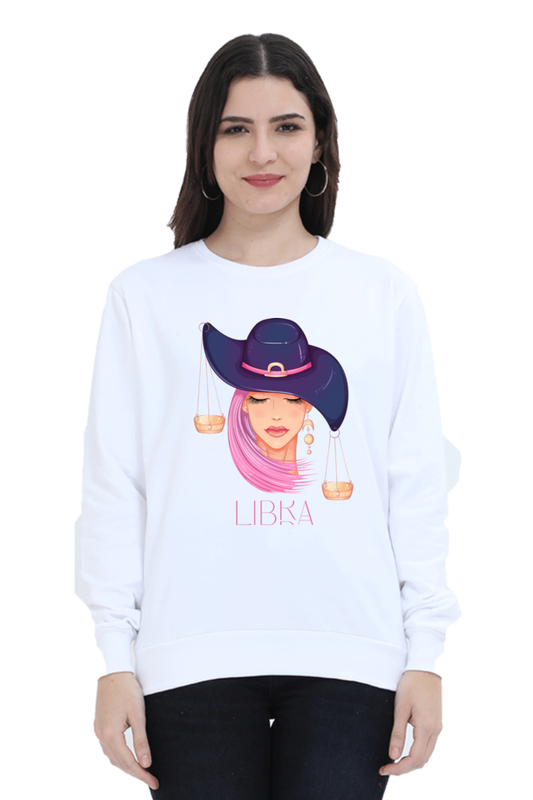 WOMEN || SWEATSHIRT || ZODIAC SIGN || ASTROLOGY || LIBRA || EXTROVERT || FRIENDLY || EARRINGS DESIGN || ELEGANT || VECTOR ART || BIRTHDAY || GIFT FOR HER