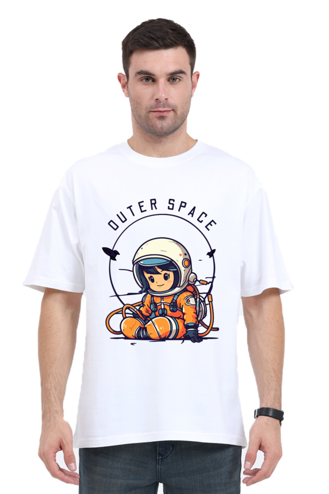 MEN || ROUND NECK OVERSIZED CLASSIC T-SHIRT || SPACE GRAPHIC || CUTE ASTRONAUT || VECTOR ART