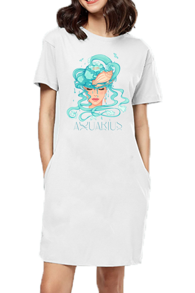 WOMEN || T-SHIRT DRESS || ZODIAC SIGN || ASTROLOGY || AQUARIUS || CONFIDENCE || WATER || PSYCHEDELIC ART || BIRTHDAY || GIFT FOR HER