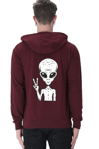 MEN || HOODIE SWEATSHIRT || CHARACTER PORTRAIT HOODIE || ALIEN PEACE SIGN