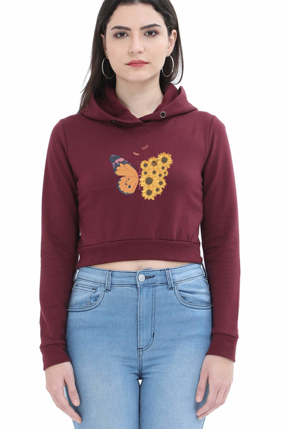 WOMEN || CROP HOODIES || FLORAL PRINT || NATURE || BOHO || BUTTERFLY || SUNFLOWER || GENERATIVE ART