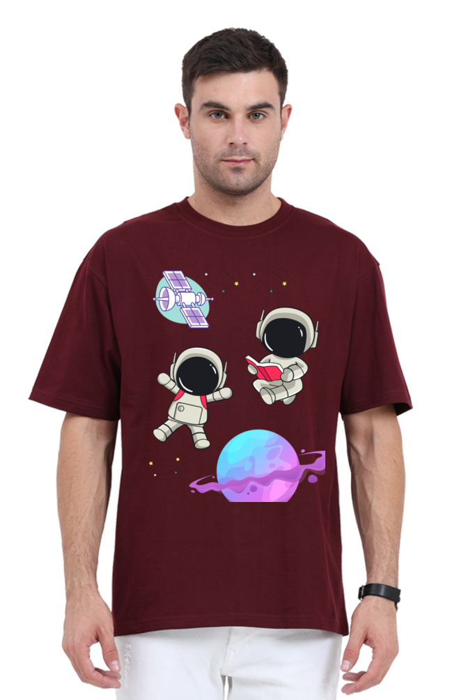 MEN || ROUND NECK OVERSIZED CLASSIC T-SHIRT || SPACE GRAPHIC || CUTE ASTRONAUT || STARS AND PLANETS || COSMIC DESIGN