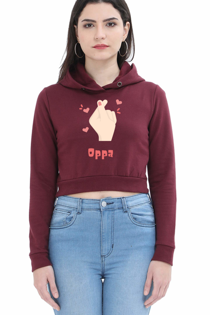 WOMEN || CROP HOODIES || K DRAMA OPPA FINGER HEART SARANGHAE