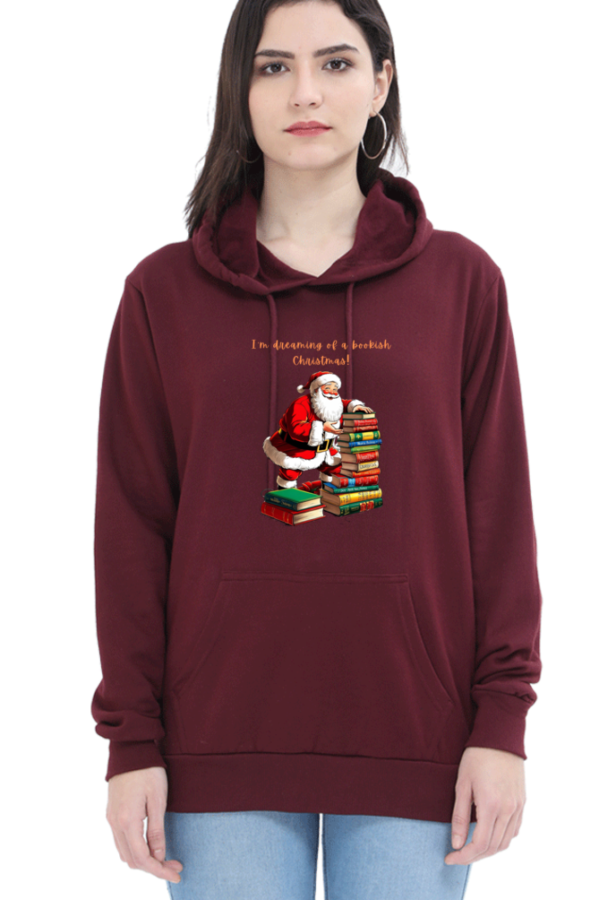 WOMEN || HOODIE SWEATSHIRT || MERRY CHRISTMAS || STREETWEAR || BOOKWORM || BOOK LOVER || SANTA CLAUS || READER || HOLIDAY FASHION || CUTE SANTA || GRAPHIC DESIGN || CHRISTMAS GIFTS || WINTER WEAR