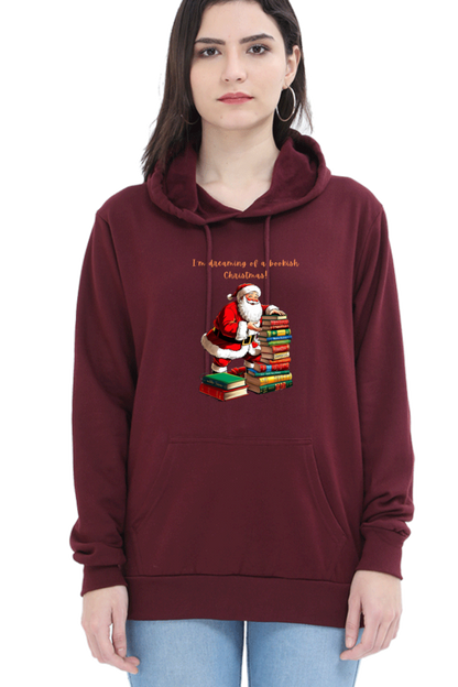 WOMEN || HOODIE SWEATSHIRT || MERRY CHRISTMAS || STREETWEAR || BOOKWORM || BOOK LOVER || SANTA CLAUS || READER || HOLIDAY FASHION || CUTE SANTA || GRAPHIC DESIGN || CHRISTMAS GIFTS || WINTER WEAR