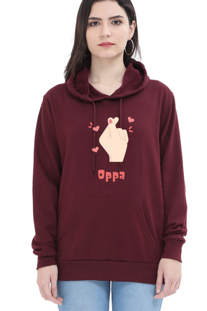 WOMEN || HOODIE SWEATSHIRT || K DRAMA OPPA FINGER HEART SARANGHAE