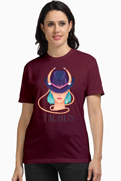 WOMEN || ROUND NECK T-SHIRT || ZODIAC SIGN || ASTROLOGY || TAURUS || HORNS || BIRTHDAY || GIFTS FOR HER