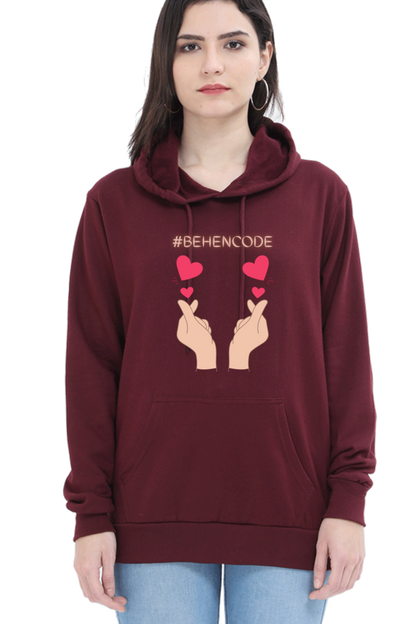 WOMEN || HOODIE SWEATSHIRT || HEART SYMBOL || SISTERHOOD || FRIENDSHIP || HAND GESTURE || FINGER HEART || SISTER LOVE || BEHENCODE || TRENDY WOMEN’S FASHION