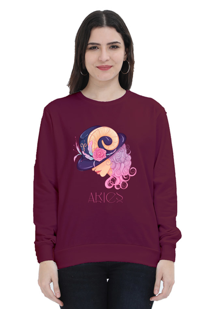 WOMEN || SWEATSHIRT || ZODIAC SIGN || ASTROLOGY || ARIES || FLORAL PRINT || BIRTHDAY || GIFTS FOR HER