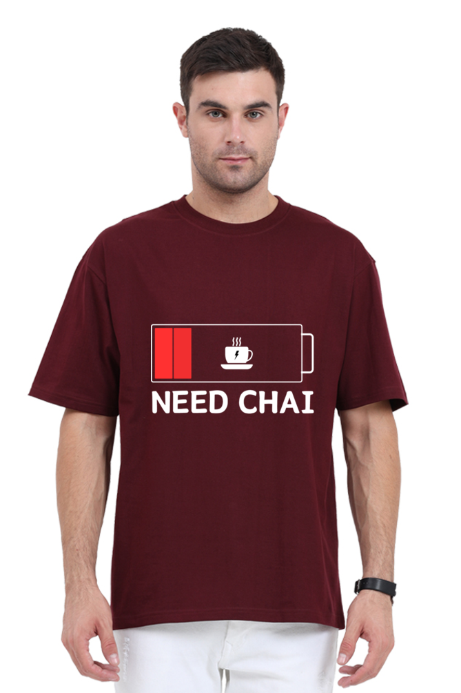 MEN || ROUND NECK OVERSIZED CLASSIC T-SHIRT || STREETWEAR || TEA LOVER || TEA ADDICT || NEED CHAI || INDIAN TEA