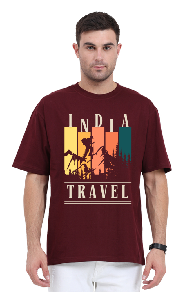 MEN || ROUND NECK OVERSIZED CLASSIC T-SHIRT || TRAVEL || ADVENTURE || INDIA || SKIER GRAPHIC