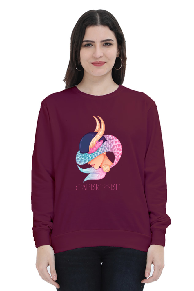 WOMEN || SWEATSHIRT || ZODIAC SIGN || ASTROLOGY || CAPRICORN || EARTH || VECTOR ART || MERMAID || HORNED GOAT || BIRTHDAY || GIFT FOR HER